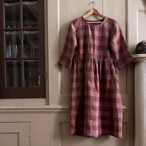 Pyne & Smith No.19 Linen Gingham Dress XS Brown Plaid European Flax